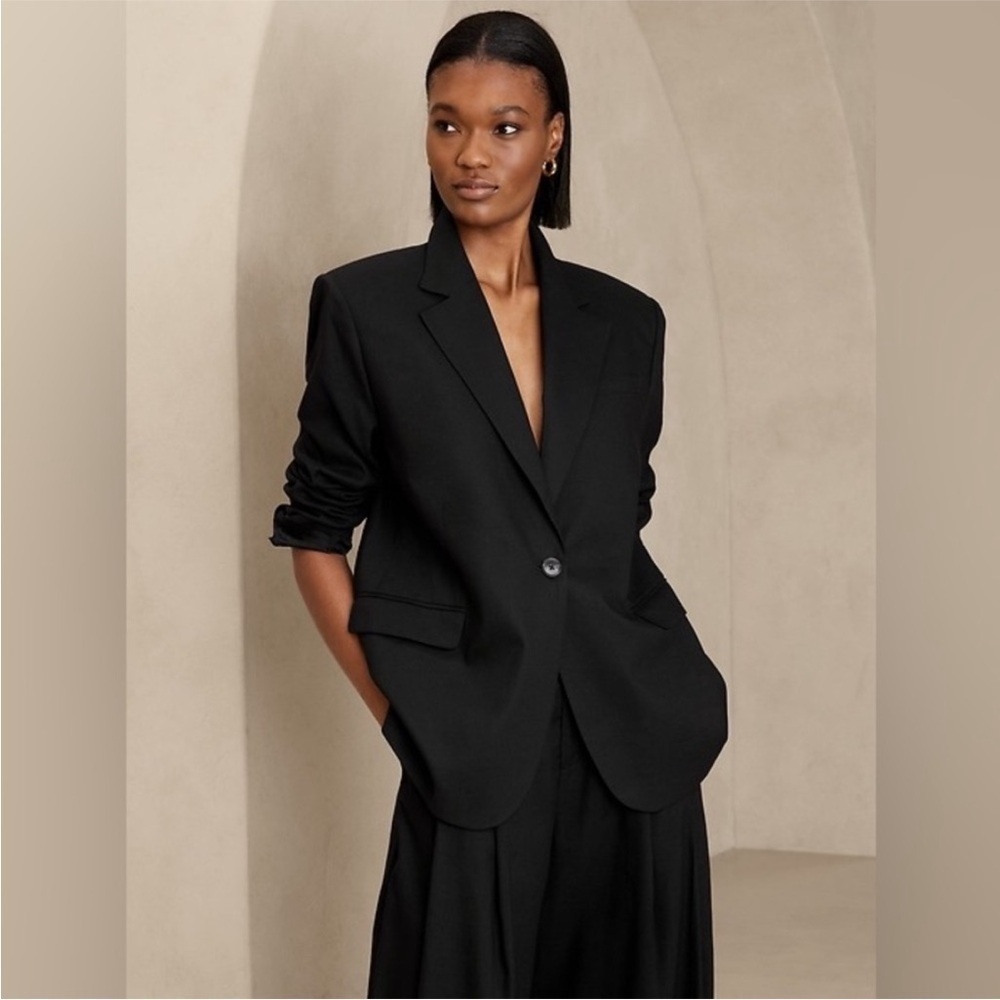 NWT! Banana Republic Black Lena Relaxed Linen-Blend Blazer - Size XL 🩶